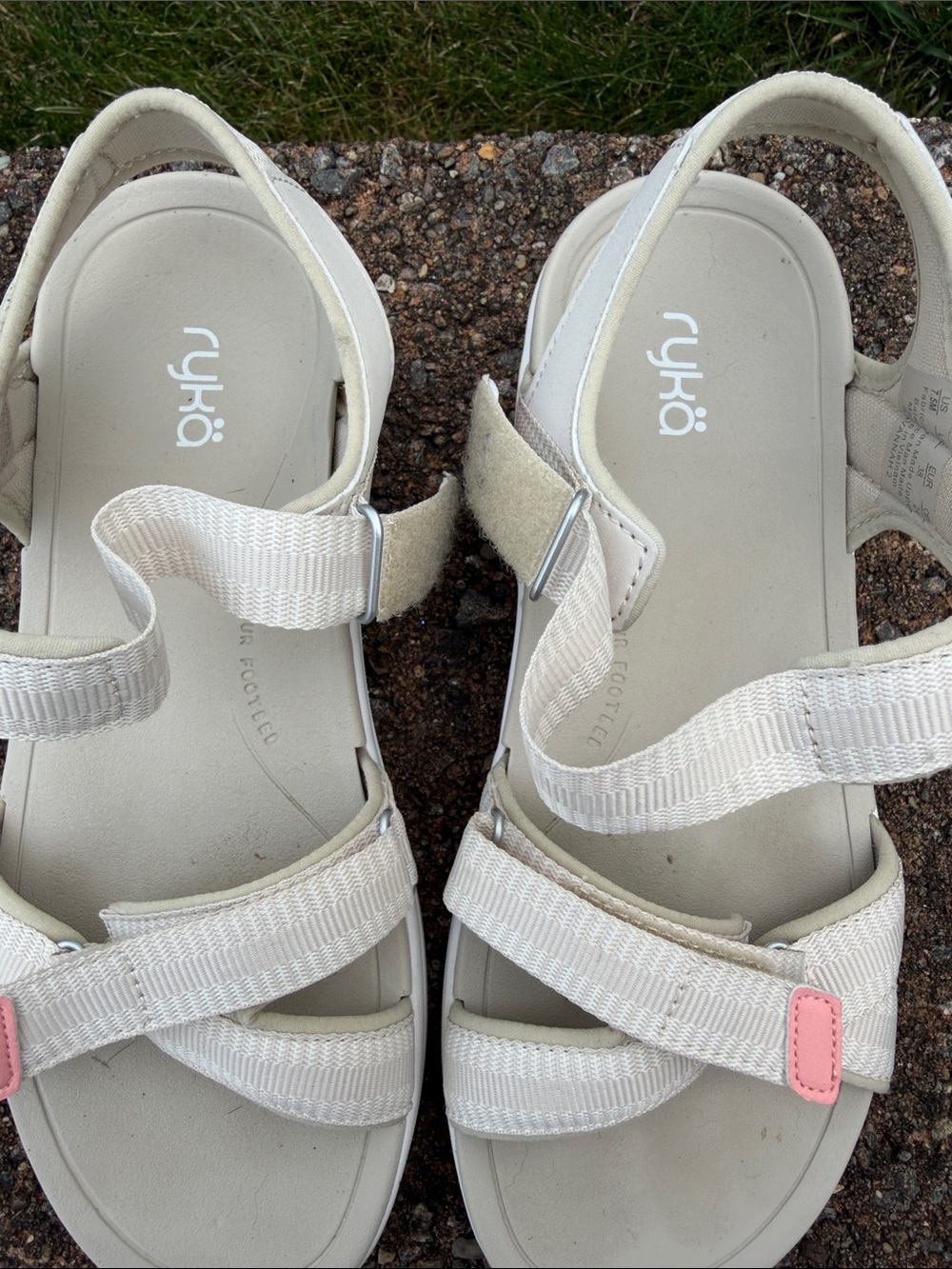 Ryka Cream White Sandals with Pink Accent - Picture 3 of 7